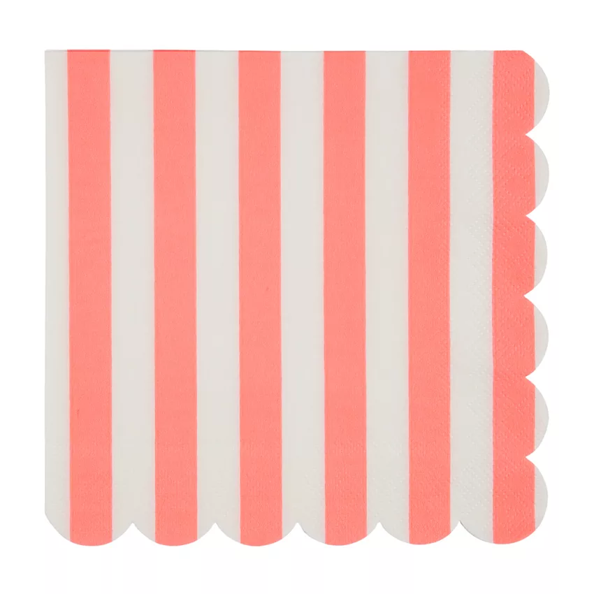 Serviettes rayures corail 1 Serviettes rayures corail