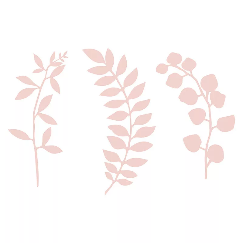 Branch with leaves decoration, powder pink 1 Branch with leaves decoration, powder pink