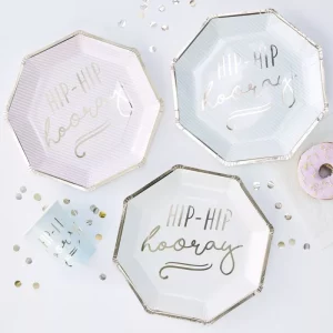 GOLD FOILED HIP HIP HOORAY PASTEL PAPER PLATES