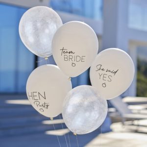 5 EVJF balloons - silver, white and nude