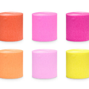 Serviettes rayées rouge et rose, 20 pcs 2 Papier Crépon Couleurs d’Été 5 cm x 10 m – Set de 6 pcs