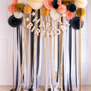 PERRUQUE PERRUQUE 18ÈME SIÈCLE 13 Papier Crépon Tons Pêche, Noir et Or 5 cm x 10 m – Set de 6 pcs