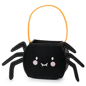Sac araignée en feutre noir, idéal pour bonbons Halloween. Taille 35 x 18 x 8 cm, léger et pratique pour enfants.