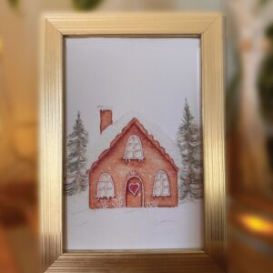 Chemin de table Ethnique Lin 2 Carte postale de Noël “Maison en pain d’épices”