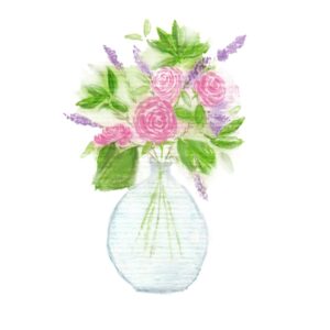 Carte postale aquarelle – Roses & Lavande