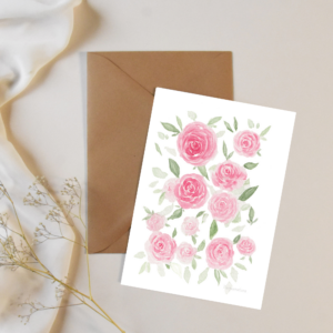 Carte postale aquarelle – Nuage de Roses