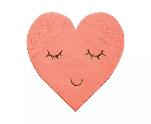 Serviettes Cœur Smiley, décoration de table pour la Saint-Valentin, marque Meri Meri, lot de serviettes festives.
